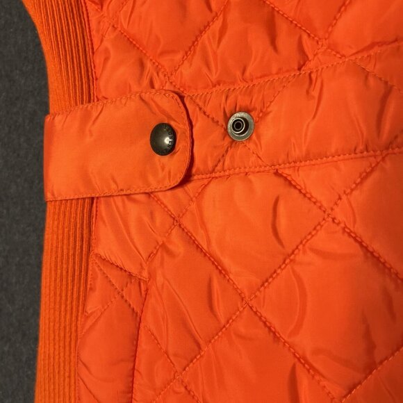 Ralph Lauren Sport Equestrian Crest Quilted Vest Orange Tan Suede Trim Womens SM - Picture 12 of 14